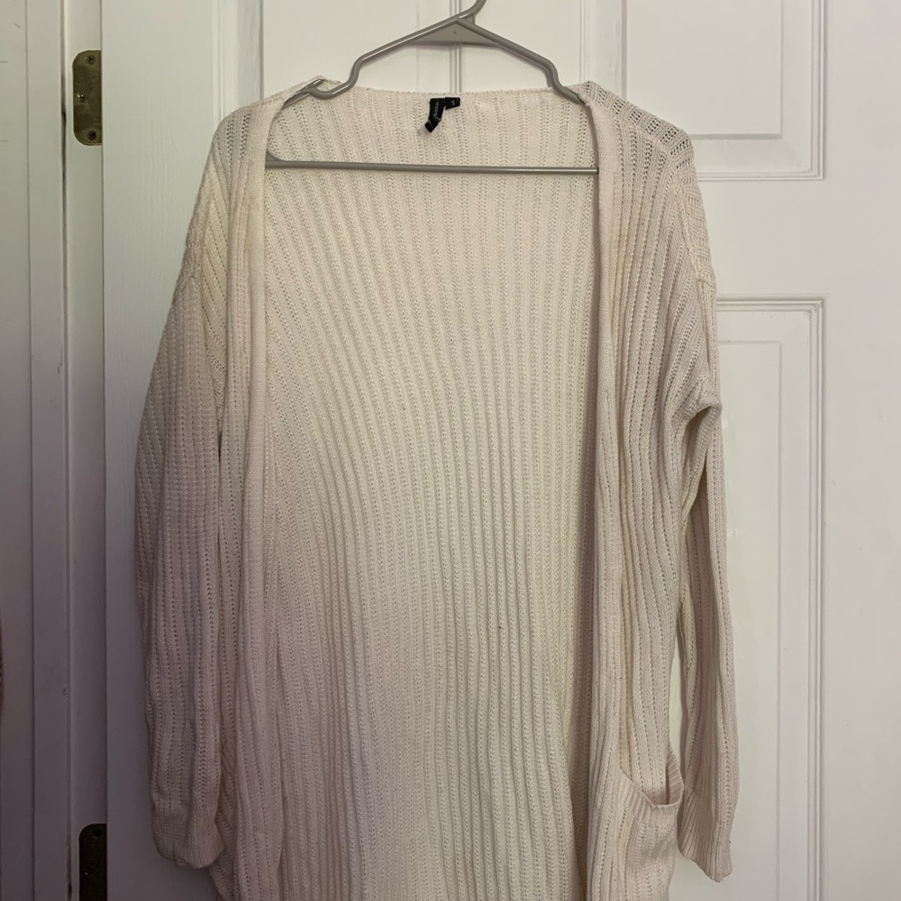 moon & madison Cream Open-Front Ribbed Knit Cardigan